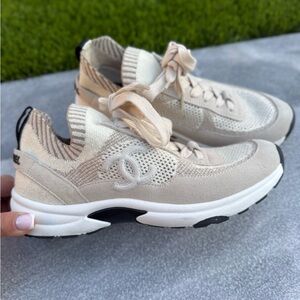 Chanel Beige Knit Sneakers